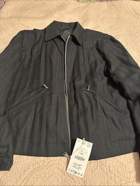 Zara Men's Black Lightweight Zip-Front Shirt Jacket